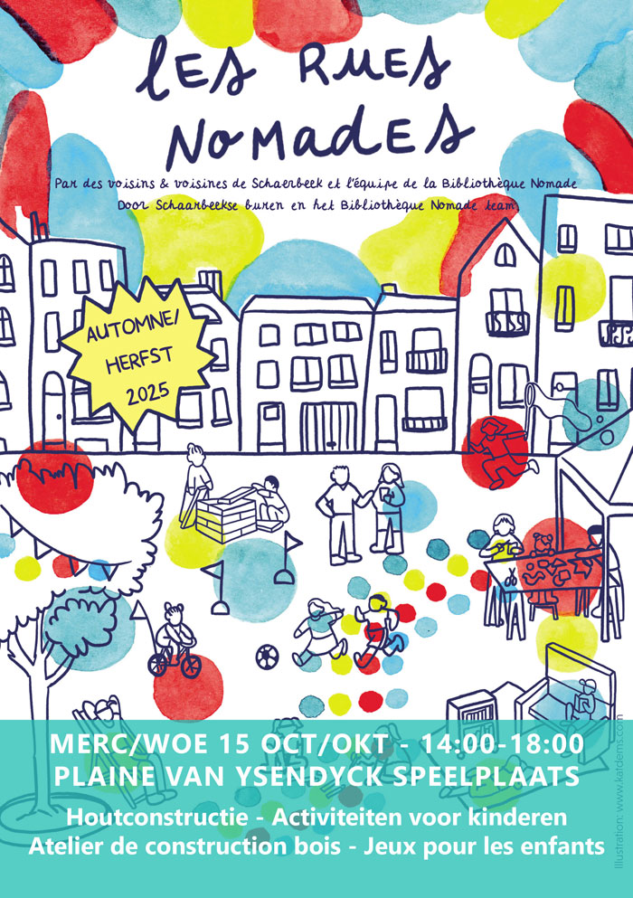 Construction d'uns structure en bois, à la plaine de jeu Van Ysendyck, à Schaerbeek